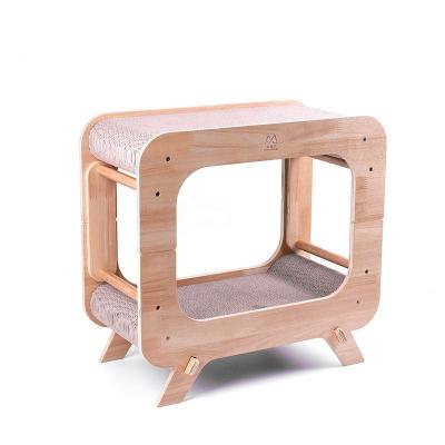 China Wooden Cardboard Viable Cat Scratching House Cat Bed Kitten Bed for Furniture Protection for sale