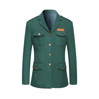 China Custom Classic Design Uniform Polyester Mens Security Jacket Viscous Fabric Made Officer Formal Slim Fit Suit Blazer Uniform Green Security Guard Jacket FO for sale