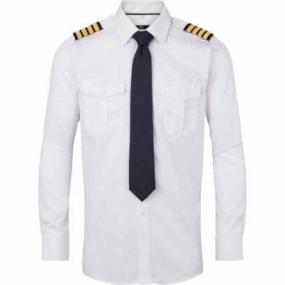 China Custom Made High Quality Men's Slim Long Sleeve White Polycotton Spandex Fabric Fit Pilot Shirt for sale