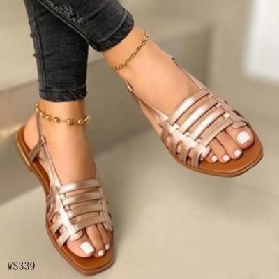 China Fashion Trend DM Summer Unique Beach Gold Color Sexy Flat Open Toe Sandals For Women for sale