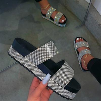 China Fashion Trend DM Size UNIQUE Large High Platform Women's Chunky Rhinestone Sandals For Women Flat for sale