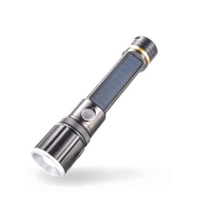 China high quality waterproof super bright portable aluminum cheap led flashlight 5 functions 1.solar light 2.sensor for sale