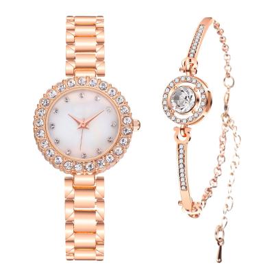 China Women Ladies Gold Plated Alloy Rhinestone Quartz Wristwatches Watch and Bracelet Jewelry Set Wristwatch Set for sale