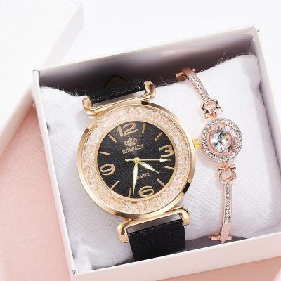 China Women Fashion Gold Plated Rhinestone Watch Sets Gifts Women Watches Bracelet Set Wristwatch Leather Women Wristwatch Set for sale