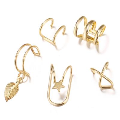 China FASHIONABLE 5-Piece Leaf Cuff Tassel Ear Clip Set Double-C Ear Cuff Clip Earrings Filled Ear Cuff Clip Earrings ear by gold in U for sale