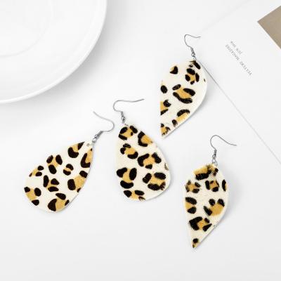 China New Leopard Print Soft Faux Leather Fashionable Women's Geometric Teardrop Leather Earrings Water Drop Earrings For Women for sale