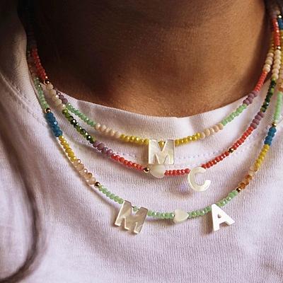 China FASHIONABLE Custom Personalized Jewelry Plastic Resin Letter Initials Necklace Rice Beads Beaded Necklace For Women for sale