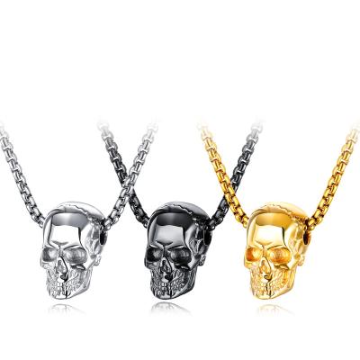 China FASHIONABLE Ghost Head Personality Necklace Stainless Steel Skull Pendant Necklaces Gold Plated Halloween Stainless Steel Necklace For Men for sale