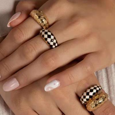 China FASHIONABLE 18K Gold Plated Ring Enamel Lozenge Ring Non Tarnish Jewelry Wholesale Stainless Steel Rings Stainless Steel Jewelry For Women for sale