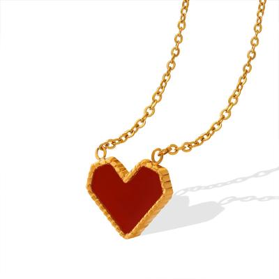 China Fashion Jewelry TRENDY Custom Necklaces Stainless Steel Heart Shaped Acrylic Pendant Necklace 18K 24K Link Chain Gold Plated Necklace for sale