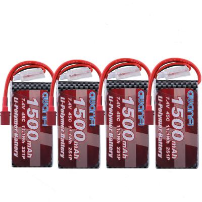 China Hot Sale 4Pcs 7.4V 1500mAh 2S Lipo Battery 45C Deans For RC Car Truck Boat WLtoys Traxxas 1500mAh for sale