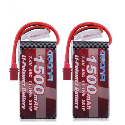 China Direct Factory 7.4v 1500mah 45C RC Toys Rechargeable Battery Pack With Deans T Plug For RC Cars 2 PACKS for sale