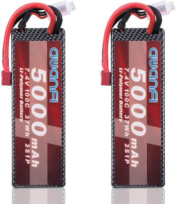 China High Quality RC Toys LiPo 7.4v 5000mah 100C Battery Pack For RC Car Trucks 1/8 1/10 Vehicles Airplane Helicopter Boat Hobby 2 PACKS for sale