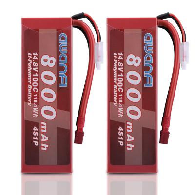 China AWANFI 14.8V 4S 8000mAh 100C RC Lipo Battery Deans T Plug Hardcase Battery for RC Car Boat Truck Helicopter Airplane 2 Packs for sale