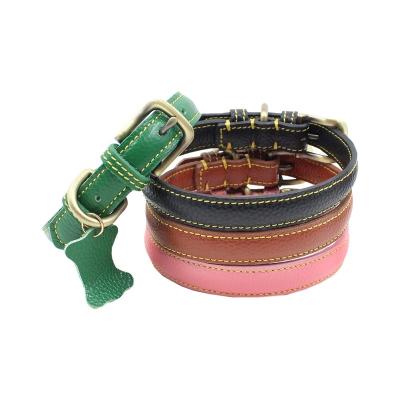 China Personalized Dog Collar Pet Accessories Gently First Layer Leather Pet Collar Custom Design Bronze Buckle for sale