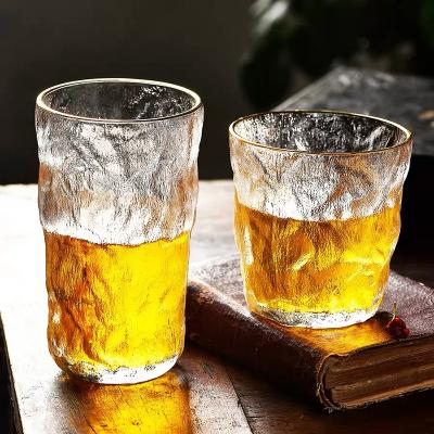 China Viable Household Viable Household Wooden Grain Glacier Wine Glass Japanese Style Wine Glass Transparent Hammered Coffee Mug for sale