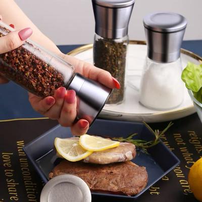 China Food Kitchen Utensils Grinder Glass Salt Bottle Manual, 2 Pieces Stainless Steel Pepper Grinder Set for sale