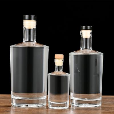 China Beverage 100ml 500ml 750ml Super Flint Cork Top With Shoulder Flat Glass Bottles For Whiskey Gin Vodka Rum Liquor for sale