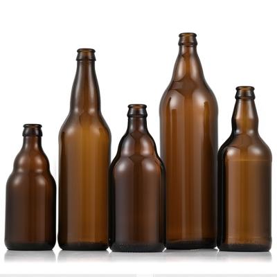 China Sustainable Amber Beer With Crown Cap 330ml 300ml 250ml Glass Bottle for sale