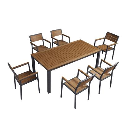 China Modern Garden Furniture Patio Teak Plastic Wood Outdoor Dining Table Chair Set With Aluminum Frame for sale