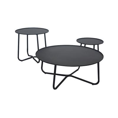 China Round Metal UV Resistant Nordic Modern Indoor Outdoor Black Aluminum Interlocking Coffee Table Set for sale