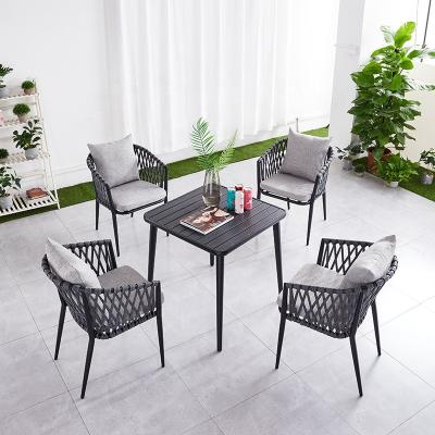 China (Size)Adjustable Outdoor Dining Table Set Patio Furniture Garden Table and Rope Chairs for sale