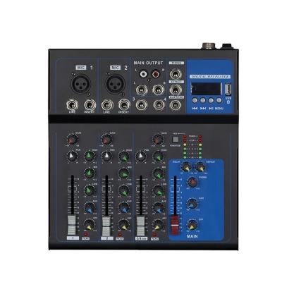 China Stage Performance Good Selling F4 4 Channel Mini Small Size Sound Audio Mixer For Karaoke TikTok Wireless Microphone Mixing Console for sale