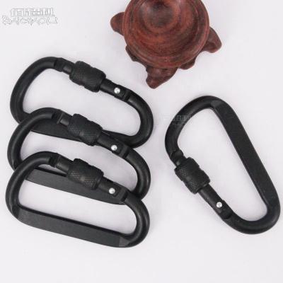 China Lightweight Black Aluminum Alloy 7 D Locking Carabiner Sping Hooks Custom Logo for sale