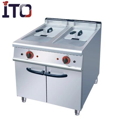 China GF908 Multifunction Commercial Cooking Lay Two Tanks Two Baskets Fryer With Cabinet for sale