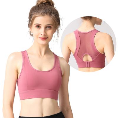 China Beauty Back Fitness Breathable Solid Color Shockproof Lady Gathering Yoga Sports Bra With Breathable Mesh for sale