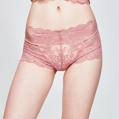 China Custom Panties Antibacterial Logo Lace Underwear Womens Sexy Transparent Boyshorts for sale