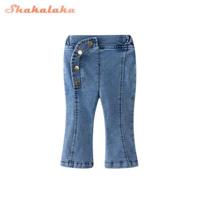 China Viable Kids Button Jeans For Girls Kids Denim Pants Irregular Elastic Waist Skinny Kids Jeans Pants For Girls for sale