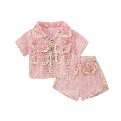 China Baby 1-7 Years Girls Casual Short Sleeve Two Piece Summer Clothes Kids Lapel Shirt Costume for sale