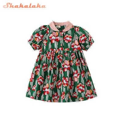 China Washable Babies Short Sleeve Flower Print Dresses Princess Skirt Kids Party Summer Ball Pageant Dress Outfits Children Clothes for sale