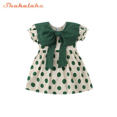 China Summer Newborn Soft Sleeve Girl Dress Dot Print Cotton Infant Cute Short Party Washable Clothes Babies Dress for sale