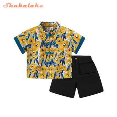 China Summer Slim Chinese Style Retro Buckle Children's Short Sleeve Casual Boys Shirts Tops Shirt for sale