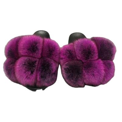 China Women's Real Fox Slipper Fashion Trend Trend Raccoon Fur Fluffy Slides Real Fox Fur Fashionable Slippers for sale