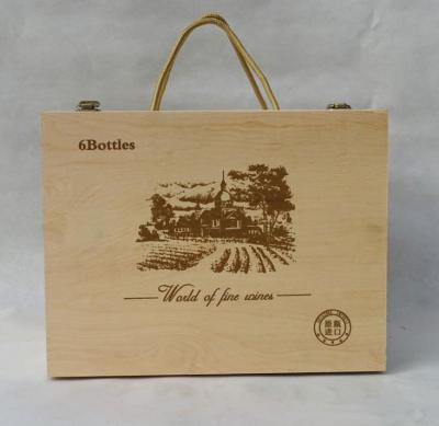 China Handmade high quality six bottles wooden wine boxes can be customized and printable logo for sale