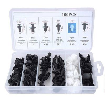 China Universal Automotive Parts 100pcs Mixed Car Retainer Clips Set And Screws Plastic Black Auto Body Rivet Kit Fasteners Shock Absorber Clips for sale