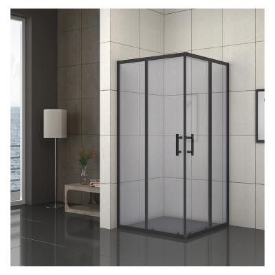 China Modern 2023 Square Shower Enclosure with Two Sliding Doors ,Matt Black, Grey Tempered Glass for sale