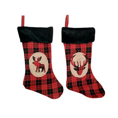 China Cooperation Welcome Buffalo Fur Cuff Xmas Felt Christmas Decoration Black Stocking for sale