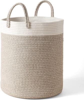 China Large Stocked Laundry Hamper Woven Basket Cotton Rope Storage Baskets For Kids Blanket Toy Nursery for sale