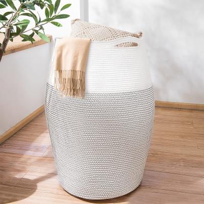 China Foldable Large Clothes Laundry Laundry Hamper Cotton Rope Woven Storage Stocked Baskets For Blankets&Pillows Toys for sale