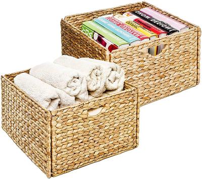 China Rectangular Collapsible Handwoven Water Stored Hyacinth Cube Storage Basket Bin for sale