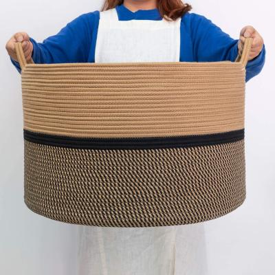 China Traditional 100% Natural Woven Dirty Basket Cloth Storage Basket Large Round Cotton Rope Laundry Hamper for sale