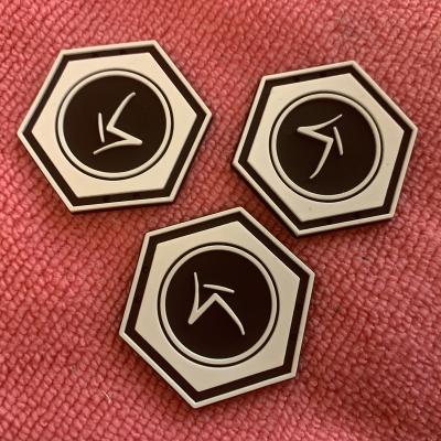 China Hexagon Shape Viable Brand Logo Rubber Badge For Uniform , Nice Looking PVC Rubber Patch For Jeans for sale