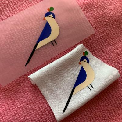 China Durable Lovely Bird Logo Heat Transfer Label Shape Socks , Heat Pressed Transfer Label For Bags for sale