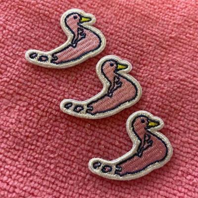 China Cute 3D Duck Design Heat Press Embroidery Patch , 3D Embossed Embroidery Label With Iron On for sale