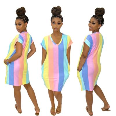 China 2022 New Arrivals Women V-Neck Rainbow Term Dress Breathable Stain for sale