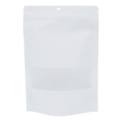 China Classic Recyclable White Cowhide Self Standing Candy Chocolate Snacks Packaging Paper Bag for sale